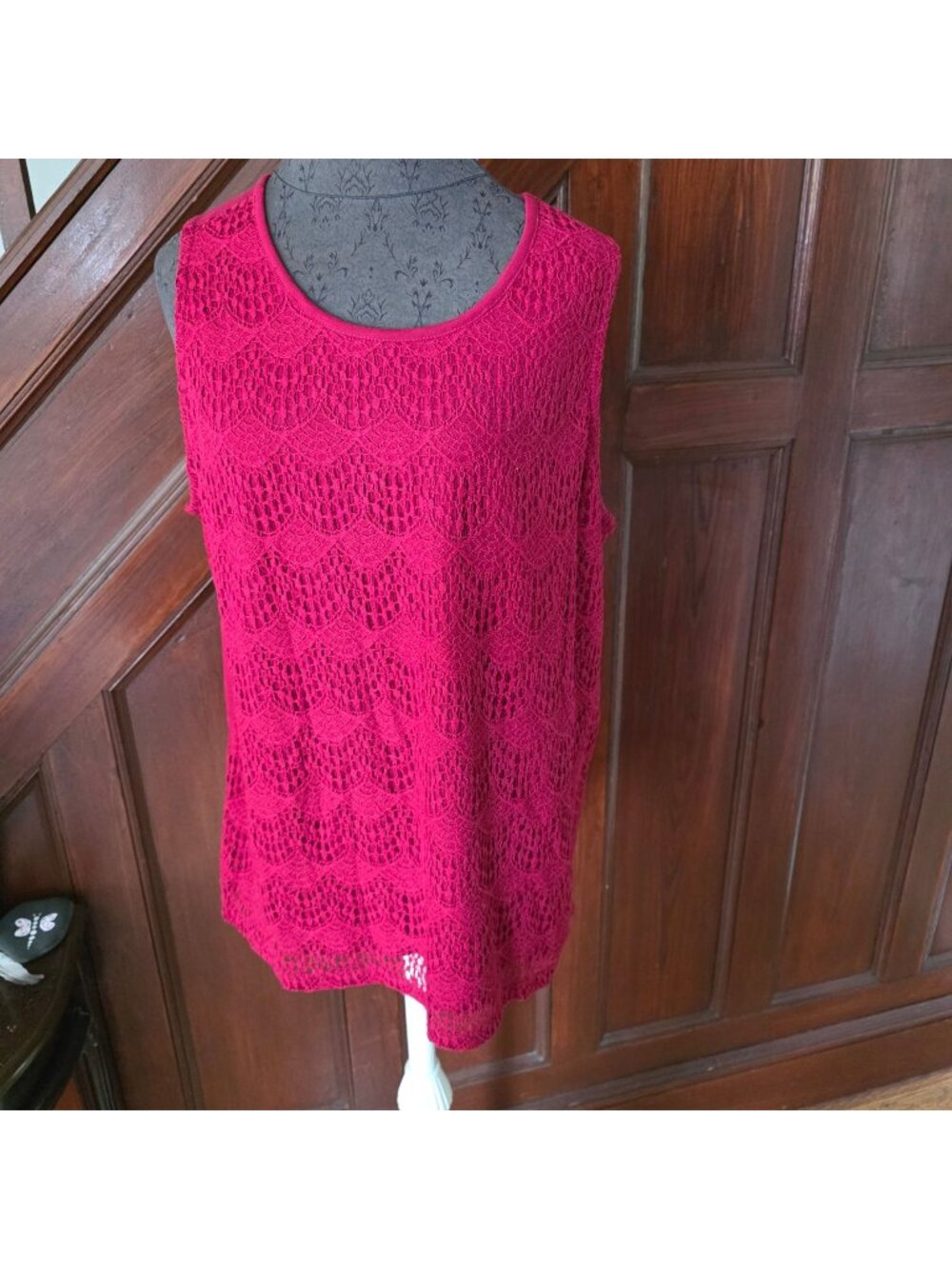 CJ Banks Womens 1X Sleeveless Red Crochet Lace Tank Top - New With Tags